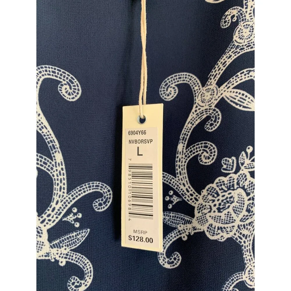 NWT Max Studio Navy Lace Print Shift Tank Dress Large - Picture 2 of 8